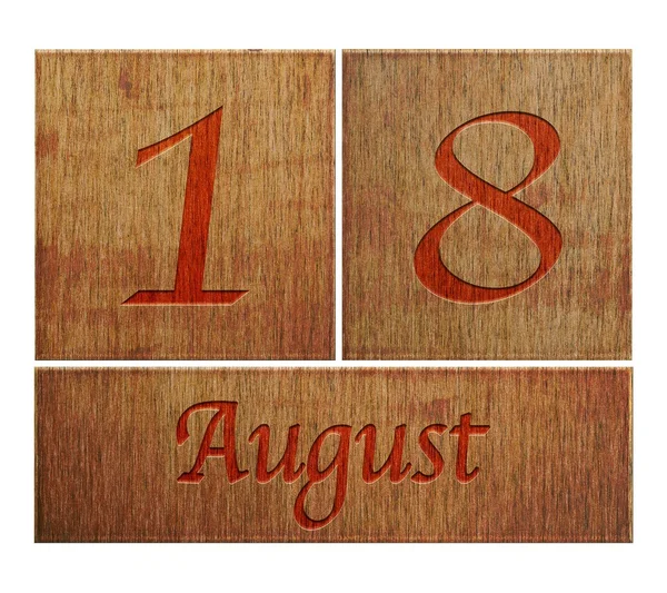 Wooden calendar August 18. — Stock Photo, Image