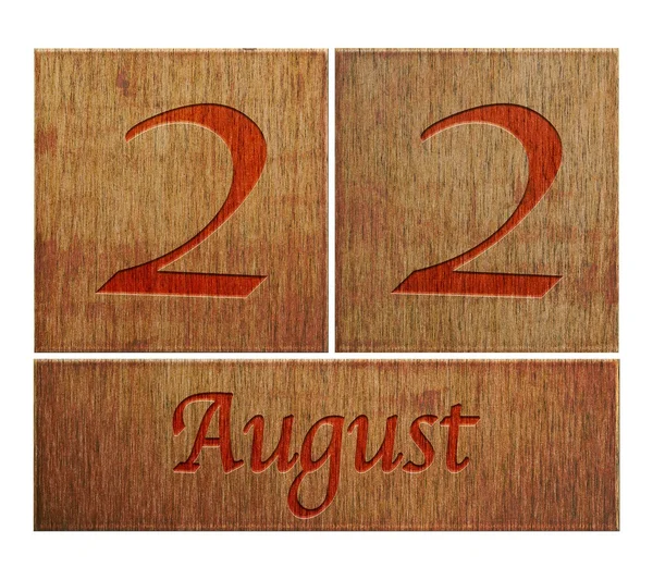 Wooden calendar August 22. — Stock Photo, Image