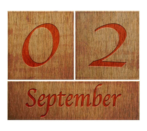 Drewniane kalendarz 2 września. — Zdjęcie stockowe