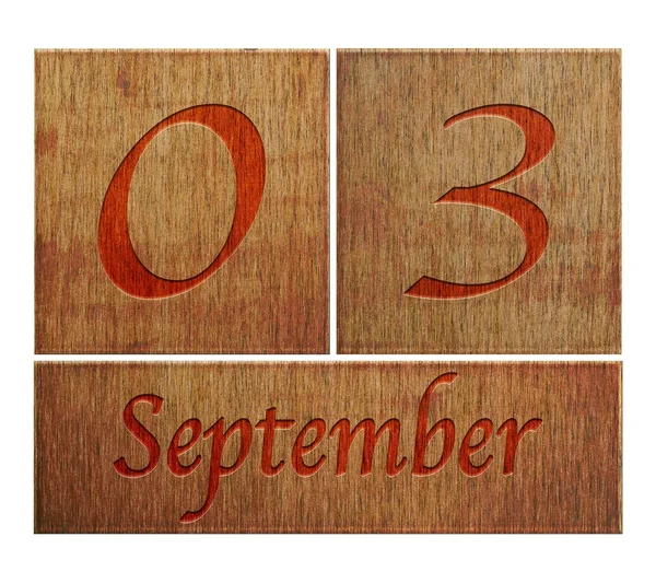 Calendário de madeira 3 de setembro . — Fotografia de Stock