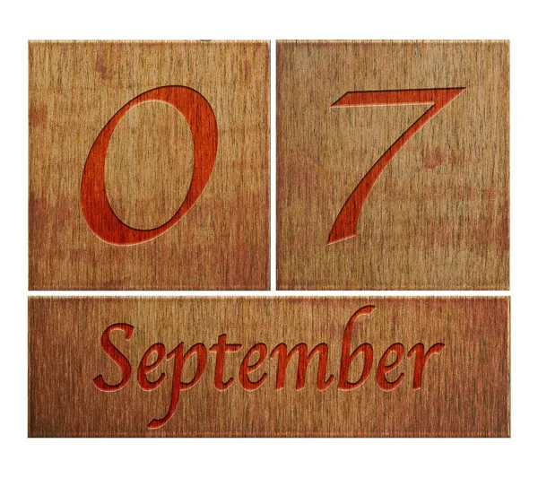 Calendario de madera 7 de septiembre . — Foto de Stock