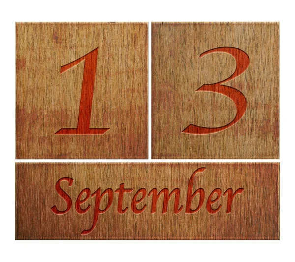 Wooden calendar September 13. — Stock Photo, Image