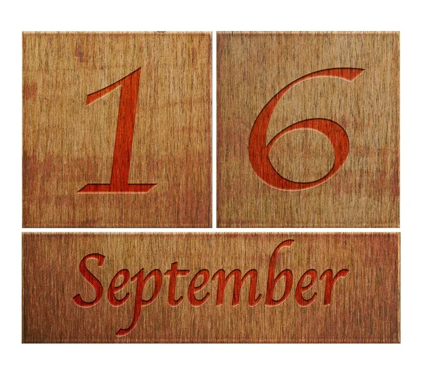 Calendario de madera 16 de septiembre . — Foto de Stock