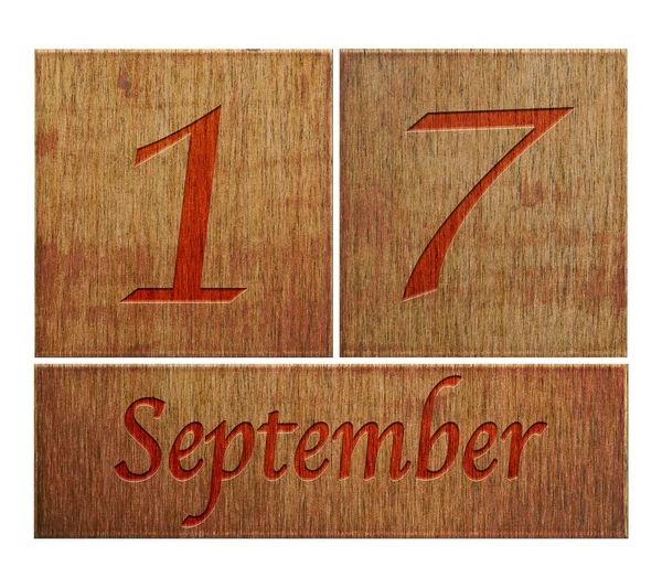 Drewniane kalendarz 17 września. — Zdjęcie stockowe