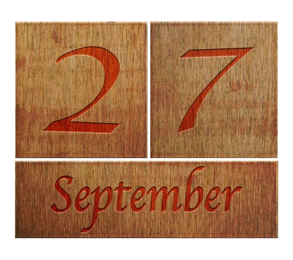 Calendario de madera 27 de septiembre . — Foto de Stock