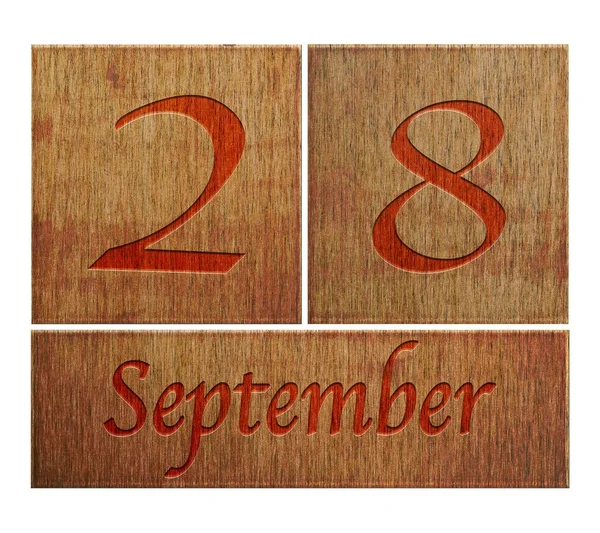 Drewniane kalendarz 28 września. — Zdjęcie stockowe