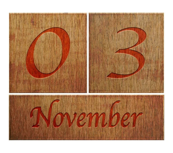 Drewniane kalendarza listopada 3. — Zdjęcie stockowe