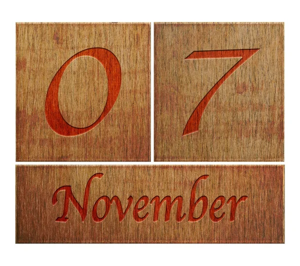 Calendario in legno 7 novembre . — Foto Stock