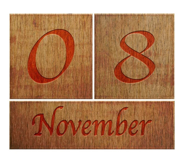 Calendario in legno 8 novembre . — Foto Stock