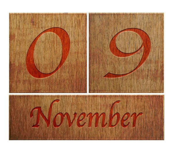 Calendario in legno 9 novembre . — Foto Stock