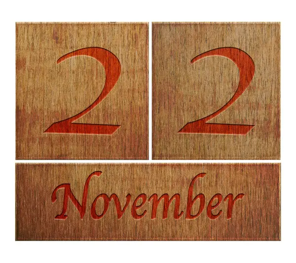 Drewniane kalendarz 22 listopada. — Zdjęcie stockowe