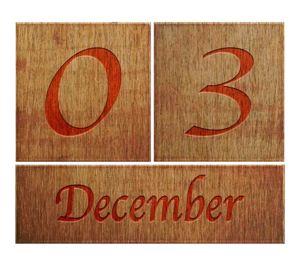 Wooden calendar December 3. — Stock Photo, Image