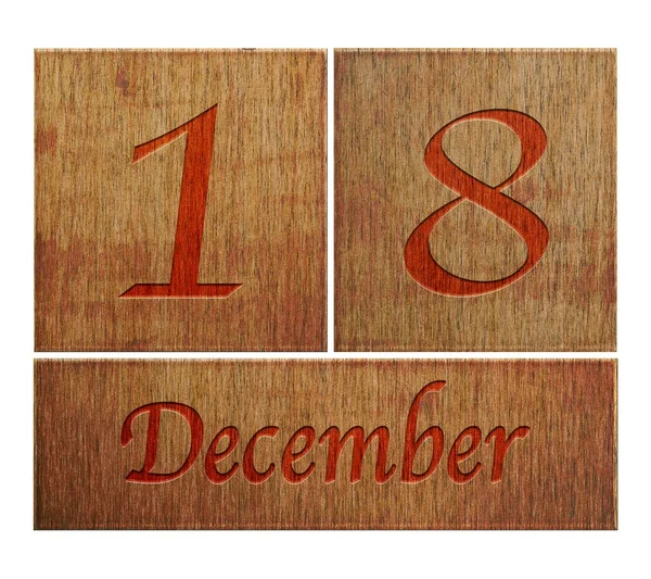 Wooden calendar December 18. — Stock Photo, Image