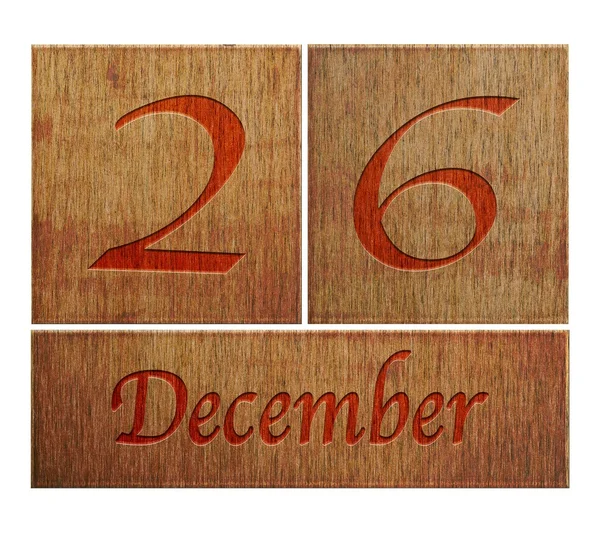 Wooden calendar December 26. — Stock Photo, Image