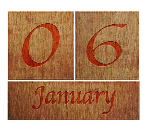 Wooden calendar January 6. — Stock Photo, Image