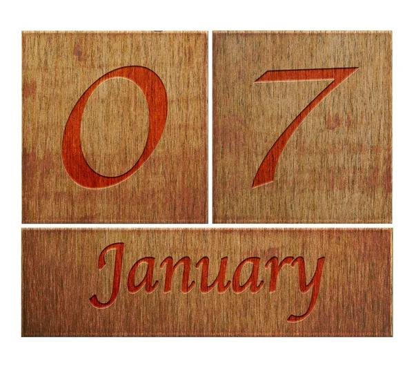 Drewniane kalendarz 7 stycznia. — Zdjęcie stockowe