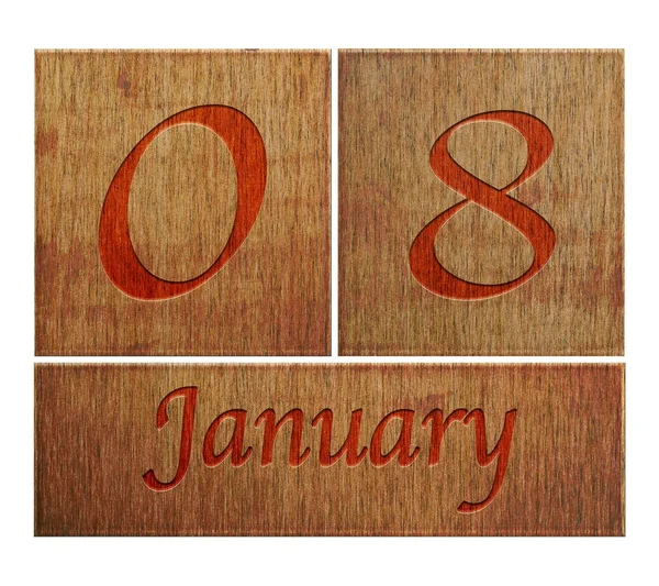 Wooden calendar January 8. — Stock Photo, Image