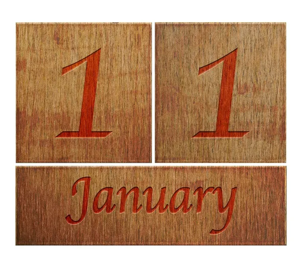 Drewniane kalendarz 11 stycznia. — Zdjęcie stockowe