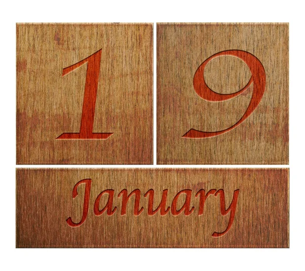 Dřevěný kalendář Leden 19. — Stock fotografie
