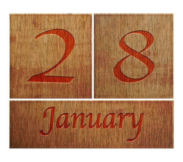 Drewniane kalendarz 28 stycznia. — Zdjęcie stockowe