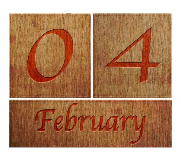 Wooden calendar February 4. — Stock Photo, Image