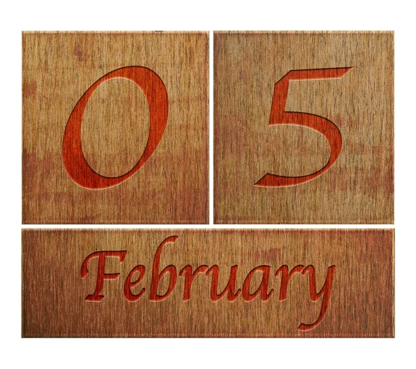 Wooden calendar February 5. — Zdjęcie stockowe