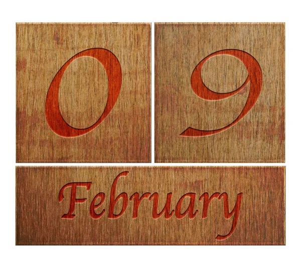 Wooden calendar February 9. — Stock Photo, Image