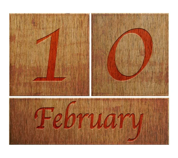 Calendario de madera 10 de febrero . —  Fotos de Stock