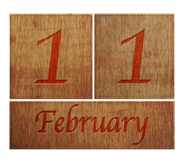 Calendario de madera 11 de febrero . —  Fotos de Stock