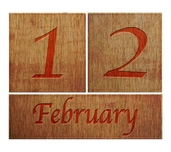 Calendário de madeira Fevereiro 12 . — Fotografia de Stock