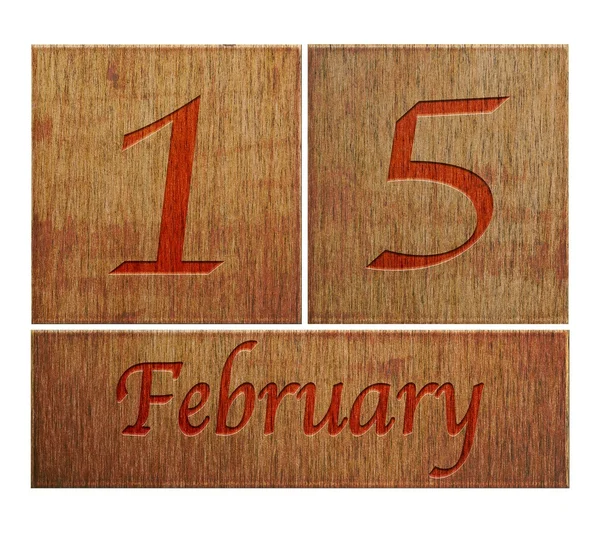 Wooden calendar February 15. — Stock Photo, Image