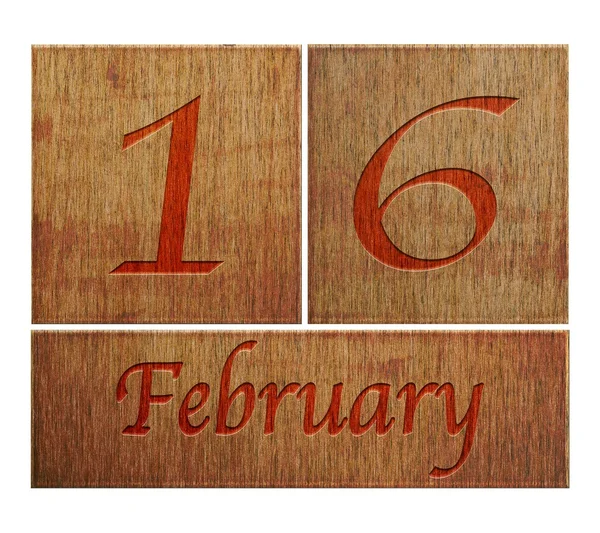 Calendario de madera 16 de febrero . — Foto de Stock