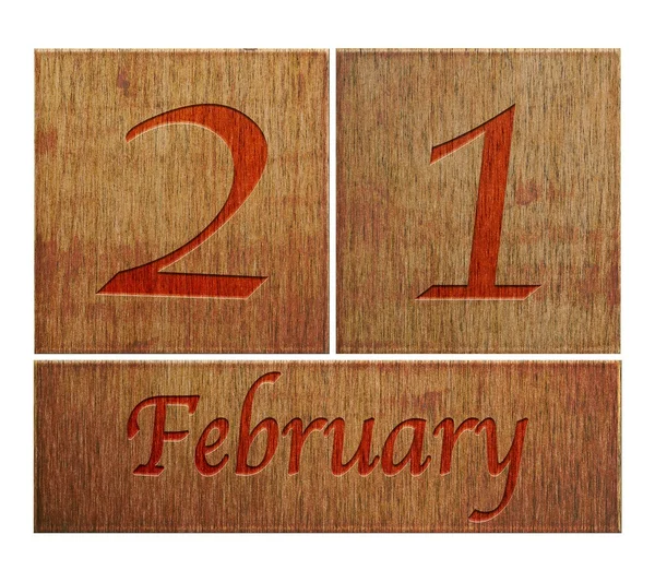 Wooden calendar February 21. — Stock Photo, Image