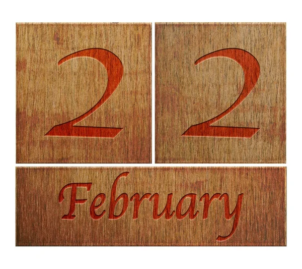 Wooden calendar February 22. — Stock Photo, Image