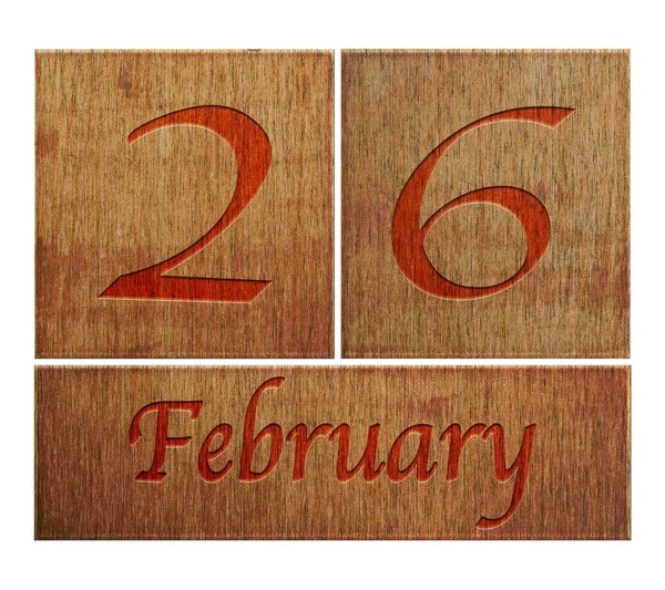 나무 달력 2 월 26 일fából készült naptári február 26.. — 스톡 사진