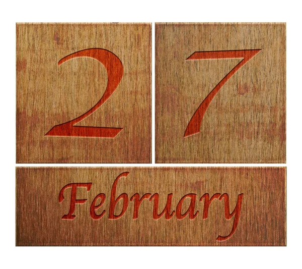 Calendário de madeira 27 de fevereiro . — Fotografia de Stock