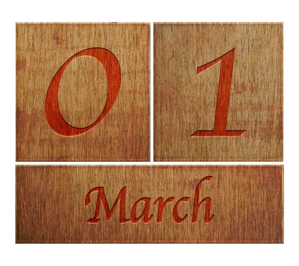 Calendario de madera 1 de marzo . —  Fotos de Stock