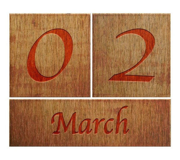 Drewniane kalendarz 2 marca. — Zdjęcie stockowe