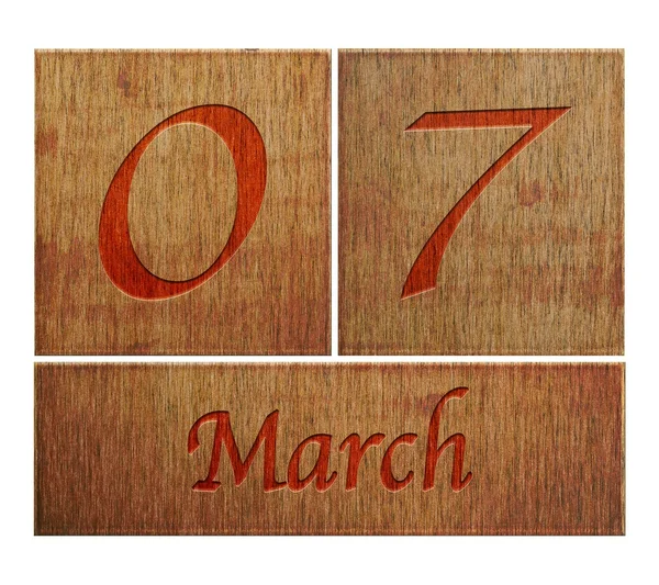 Calendario in legno 7 marzo . — Foto Stock