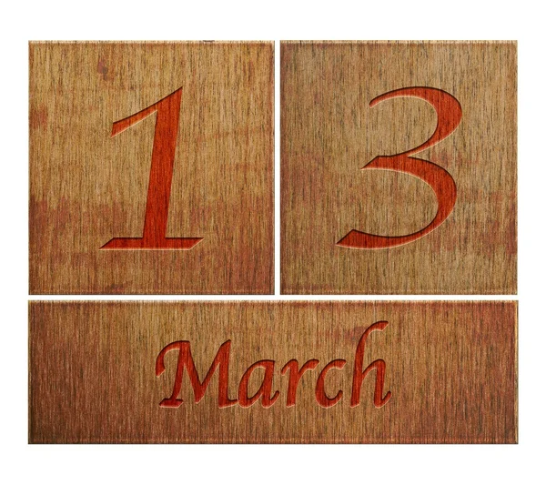 Drewniane kalendarz 13 marca. — Zdjęcie stockowe