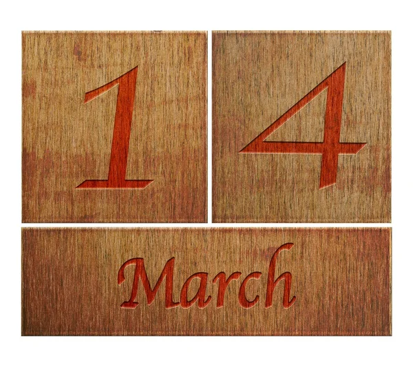 Calendario de madera 14 de marzo . — Foto de Stock