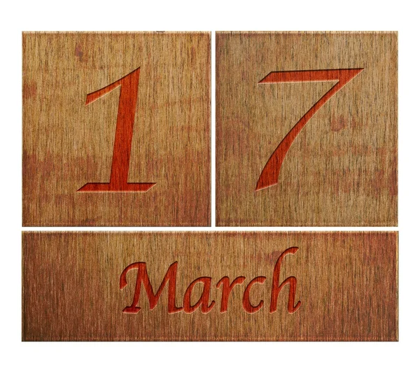 Drewniane kalendarz 17 marca. — Zdjęcie stockowe