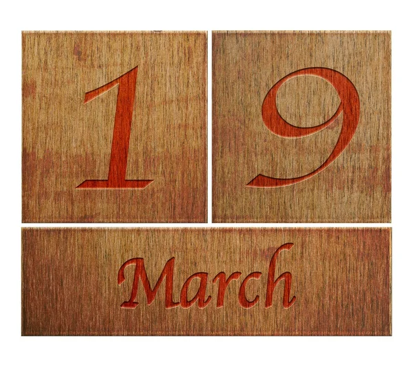 Drewniane kalendarz 19 marca. — Zdjęcie stockowe