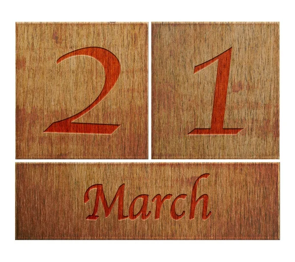 Wooden calendar March 21. — Stock Photo, Image