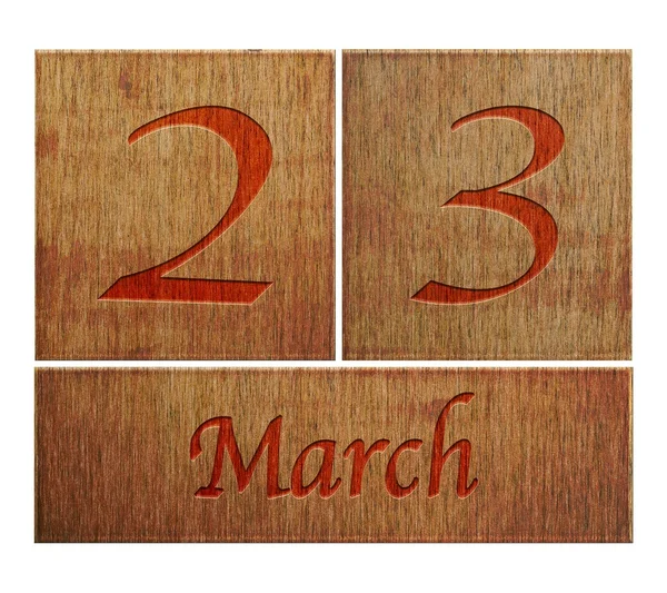 Dřevěný kalendář březen 23. — Stock fotografie