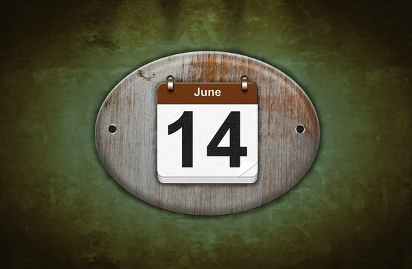 Old wooden calendar with June 14. — Stock Photo, Image