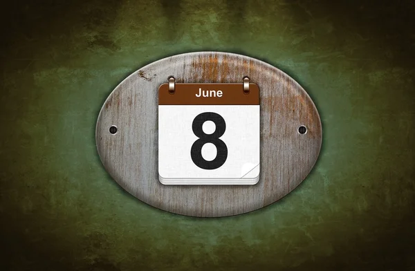 Vecchio calendario in legno con 8 giugno . — Foto Stock
