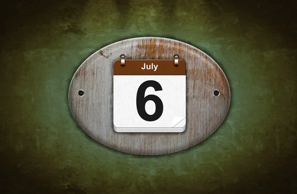 Старий дерев'яний календар з 6 липня . — стокове фото
