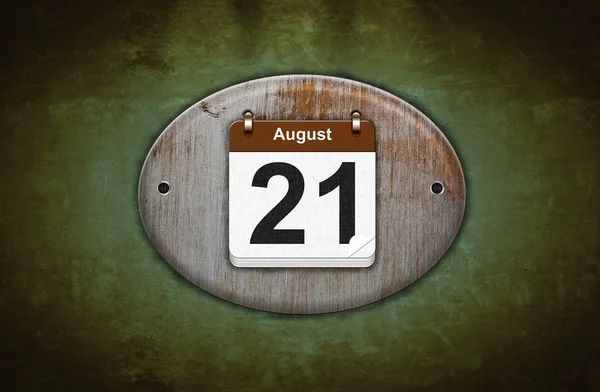 Velho calendário de madeira com 21 de agosto . — Fotografia de Stock