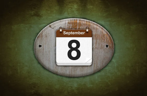 Ancien calendrier en bois avec 8 septembre . — Photo